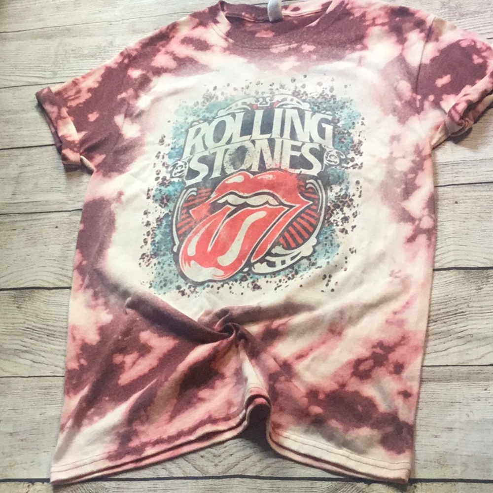 Bleached Style Rolling Stones Band Shirt Maroon - Picture 2 of 7